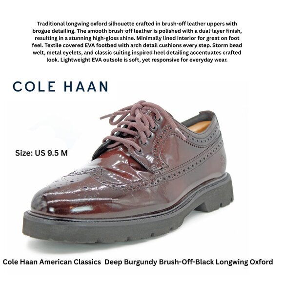 Cole Haan American Classics  Deep Burgundy Brush-Off-Black Longwing Oxford main image 5